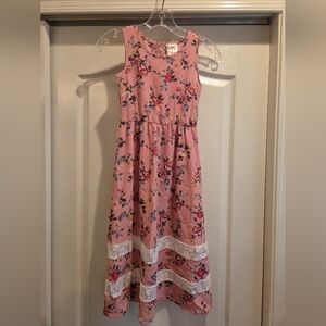 Charming Pink Floral Kids Dress with Lace Accents